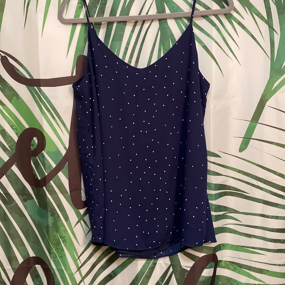 Blue and white polka dot pink republic tank